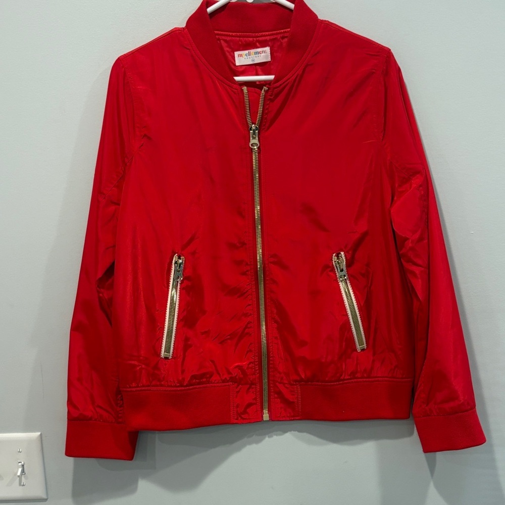 Stylish Red Women's Utility Jacket with Gold Zippers